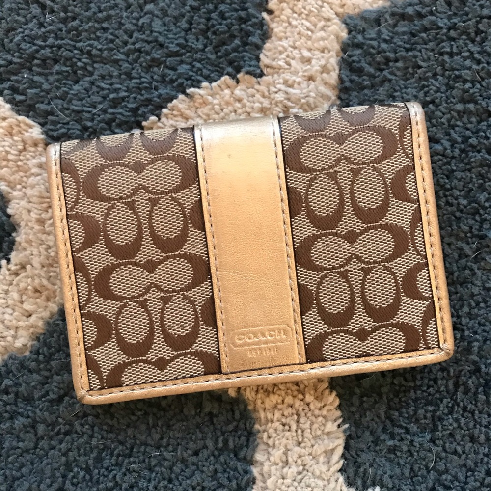 Coach logo folded wallet gold tan monogram
